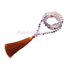 108 Hand Knotted Crystal Pearl Mala Prayer Beads, Mala Beaded Prayer Tassel Necklace